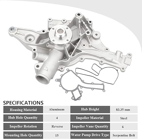 Miniatura 2 de 01098 Bomba de agua de motor para Mercedes-Benz 2001-05 C240, 98-00 C280, 1998-2005 CECLKMLSLK-320, 04-08 Crossfire 3.2, 03-06 ML350, 98-06 ESCLK-4