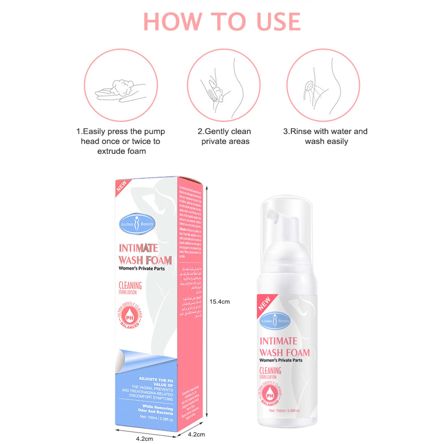 AICHUN BEAUTY Wash Foam Ultra Gently Cleaning Sterilization Vaginal PH Balanced Women's Private Parts Removing Odor 100ml / 3.38fl.oz