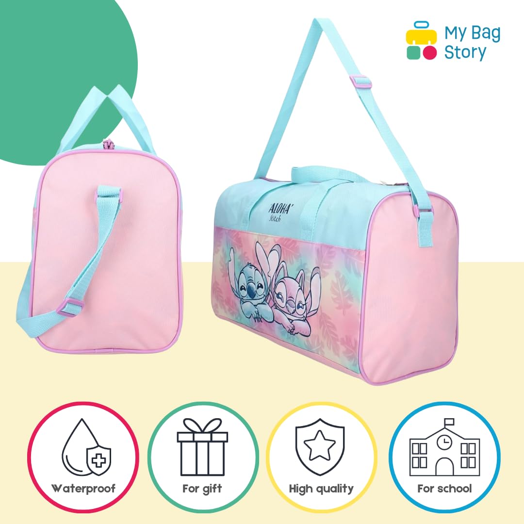 mybagstory - Borsa sportiva per ragazza – Stitch - Bambino - scuole - asilo - cinghia regolabile - idea regalo - misura 40 cm - rosa/blu