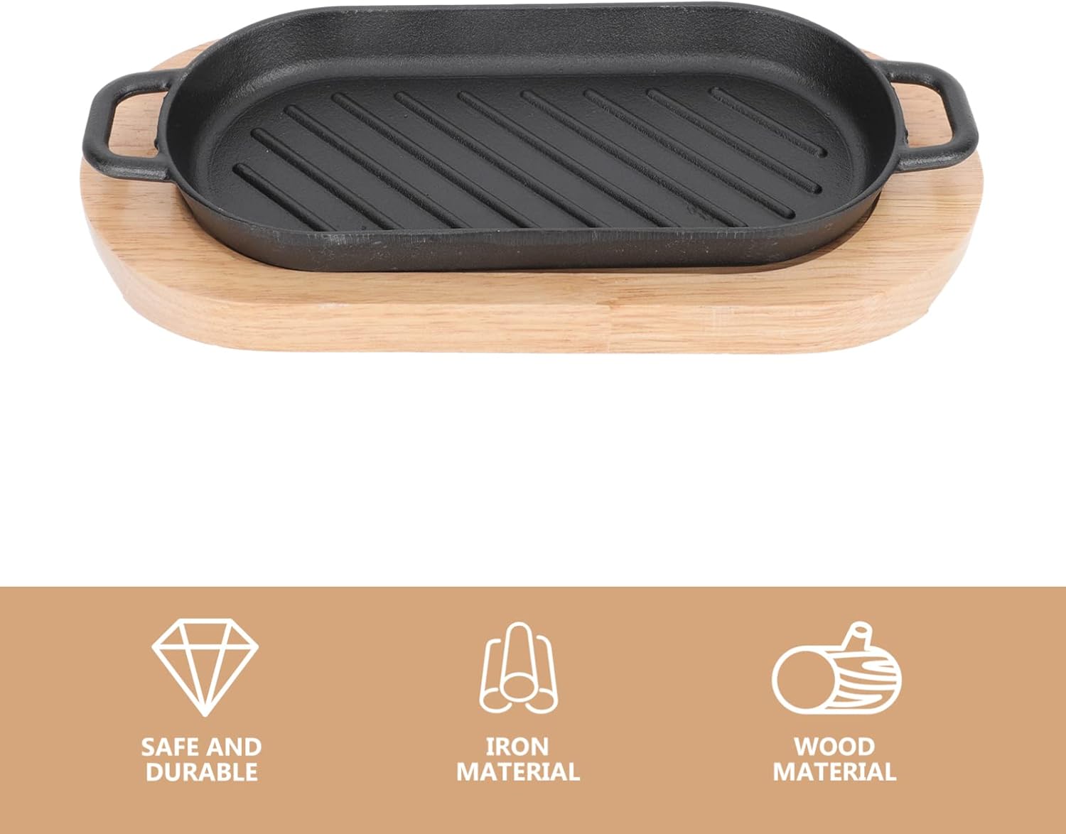 Cabilock 1set Non-stick Cast Iron Grill Plate for Teppanyaki Steak Fish Barbecue Japanese Rectangular Roasting Pan Smooth and Edges for Home Cooking and Entertaining