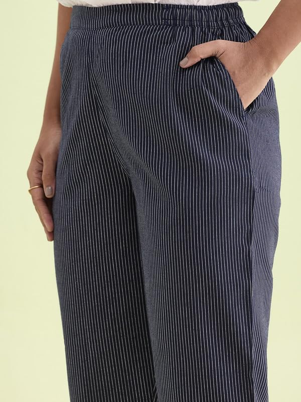 Image of Go Colors Women Stripe Pant Navy S