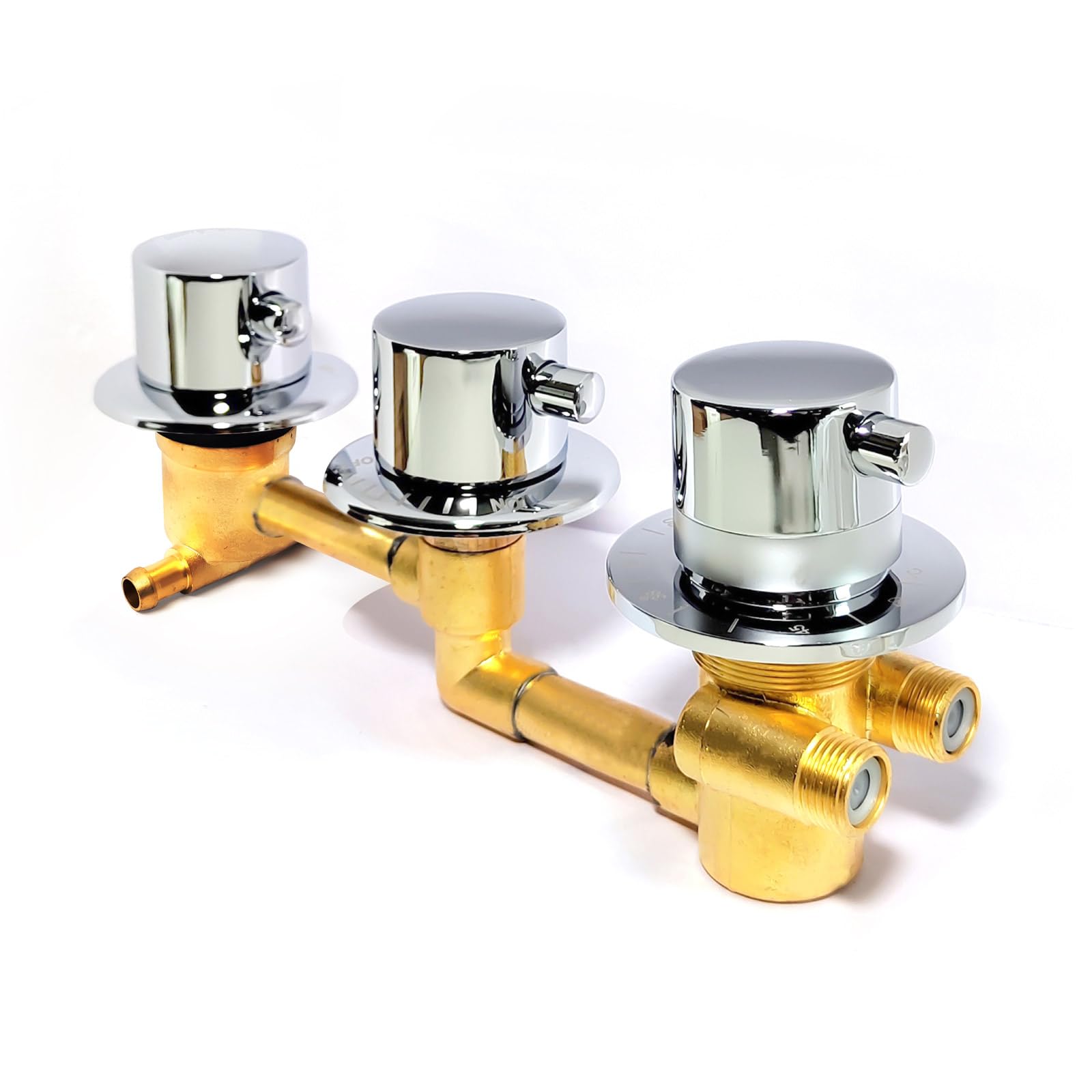 JNTFNE 2-Way Thermostatic Shower Mixer, Brass Mixing Faucet Valve Kit, Three Support Control, G1/2” and Intubation, Centre Distance 10CM, Bathroom Diverter