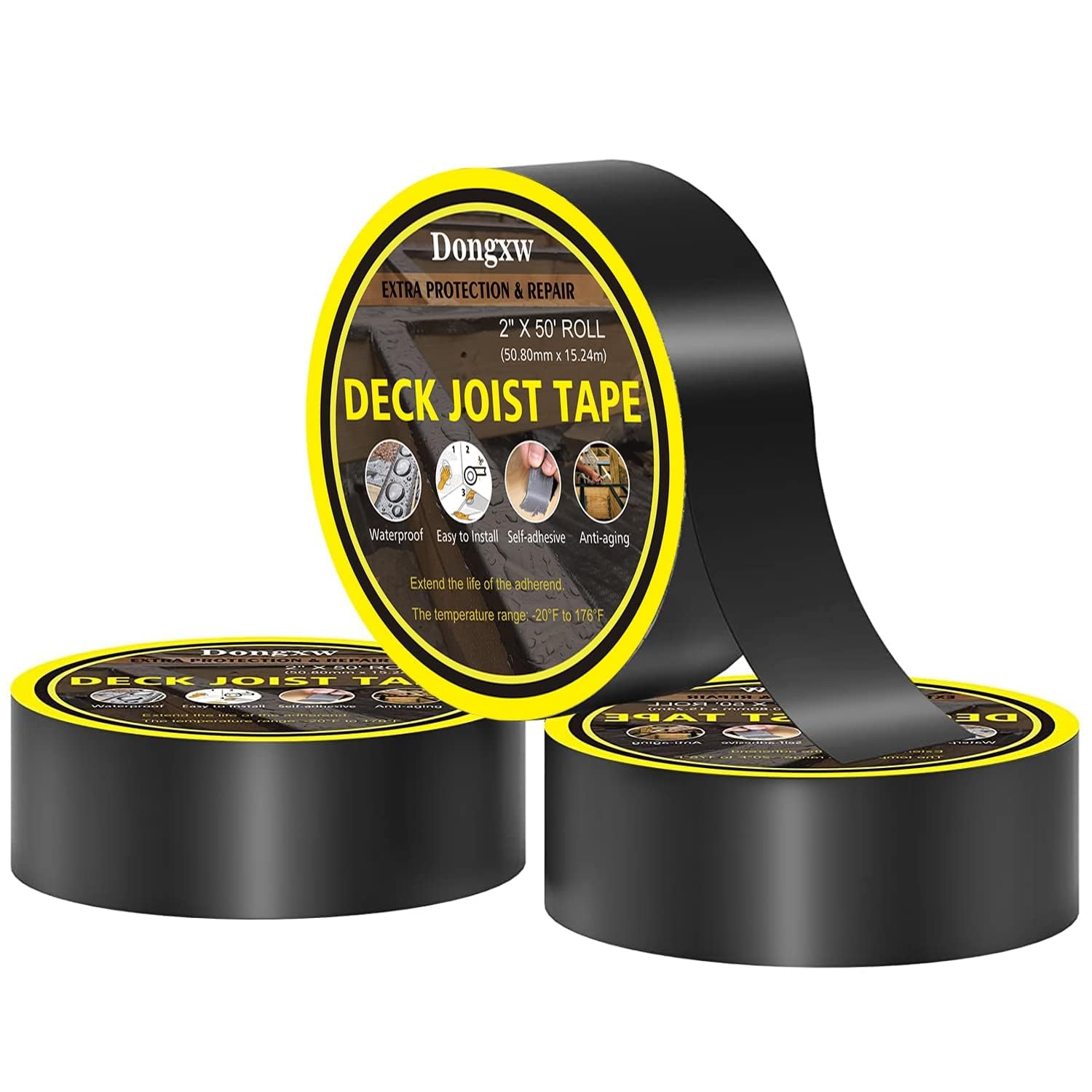 Ubyyddo 2-Roll Joist Tape For Decking – 3 1/8 Inch X 50 Feet Butyl Waterproof Flashing Tape, Self-Adhesive, Weather-Resistant For Wood Joists & Beams