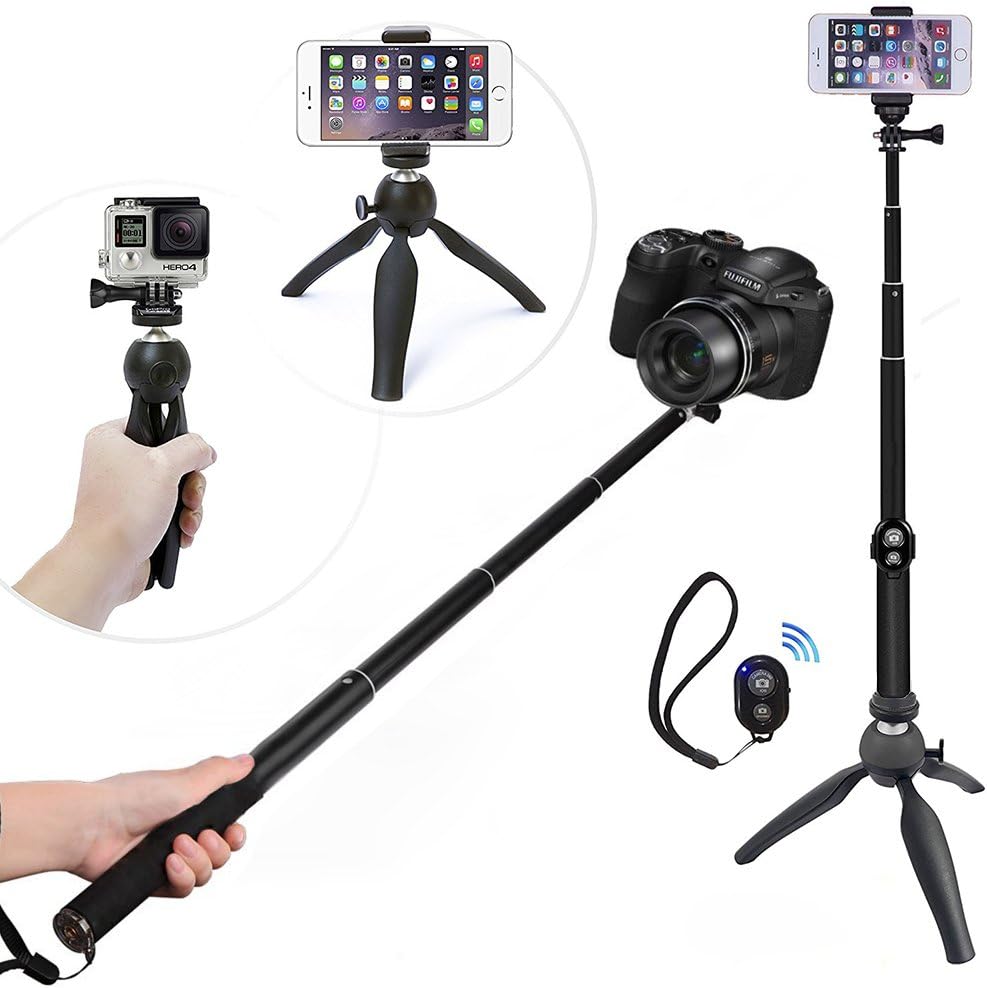WiHoo Selfie Stick iPhone6/7 plus with Tripod Mount Adapter And Bluetooth Selfie Stick Remote Control for Gopro/Camera/iPhone 5/6/7 Plus/Samsung Smartphone(5-in-1 Kit/Accessories For Gopro, Cellphone,Camera)