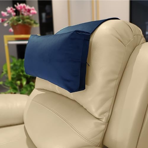 Almohada ajustable para reposacabezas y sillones reclinables, cojín de terciopelo antideslizante para apoyo del cuello y alivio del dolor (azul