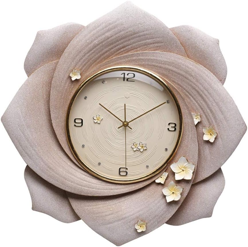 Wall Clock Modern European Luxury Home Simple Creative Hand-Carved Relief Perspective Mute Clock Pink Flower Decoration Resin 60 * 60cm
