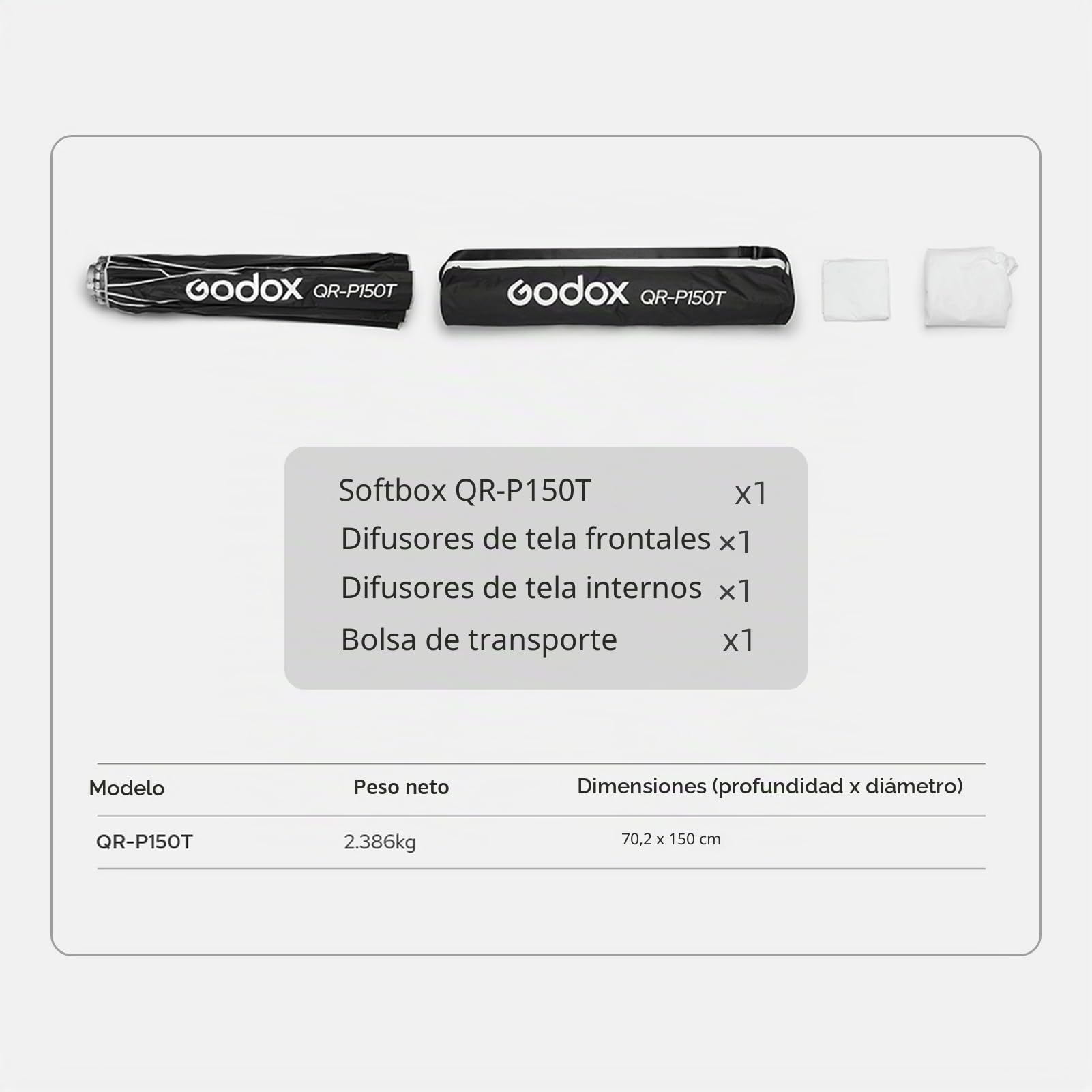 Godox QR-P150T Softbox parabólico de 150 cm/59 Pulgadas, liberación rápida con Soporte Bowens estándar y difusores para Flash Speedlite fotografía de luz Continua Retrato
