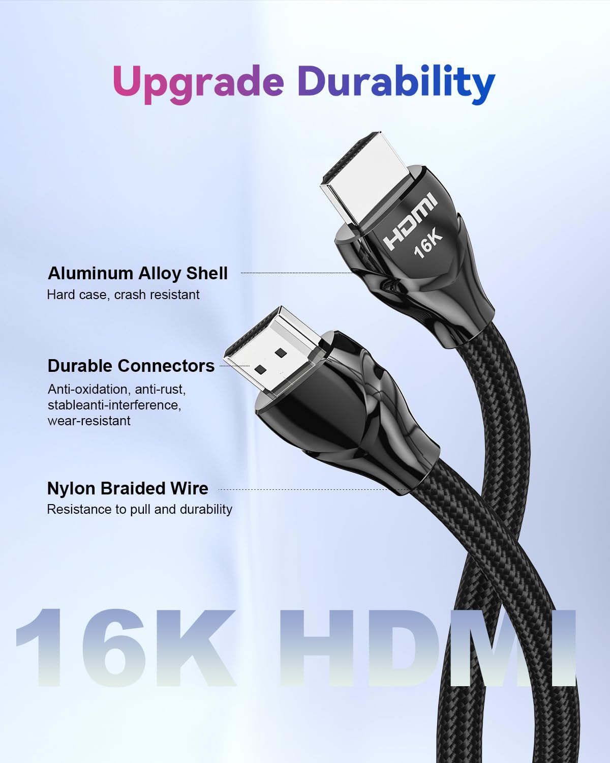Cable HDMI 2.2 de 96 Gbps, compatible con 16 K a 60 Hz, 8 K a 240 Hz, 4 K a 480 Hz, VRR, HDR dinámico, eARC, HDCP 2.2 2.3, cable HDMI trenzado para consola de juegos, monitor, TV, proyector