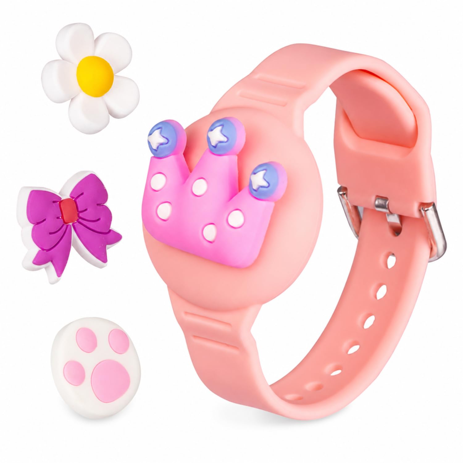 bendjoy case for tracker, girls cartoon wristband with 4 changeable patterns, protective holder, adjustable watch strap for girls school travel outdoor