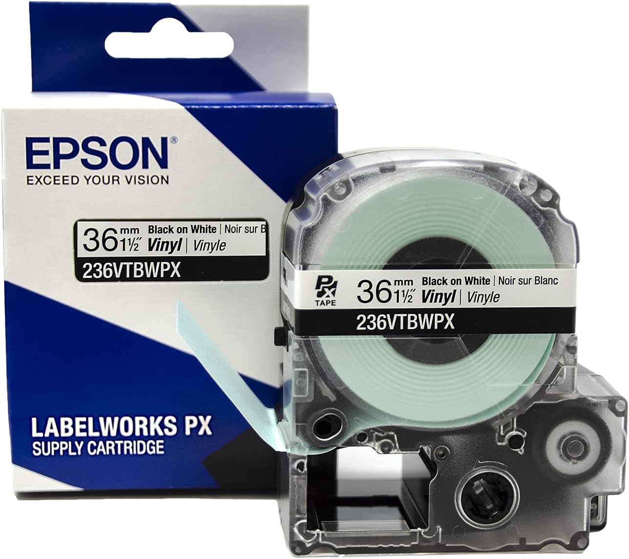 LABELWORKS 236VTBWPX Tape Cartridge - Black on White Flexible and Durable Vinyl Industrial Label Maker Tape - 1.5" (36MM) Wide, 22.9 ft