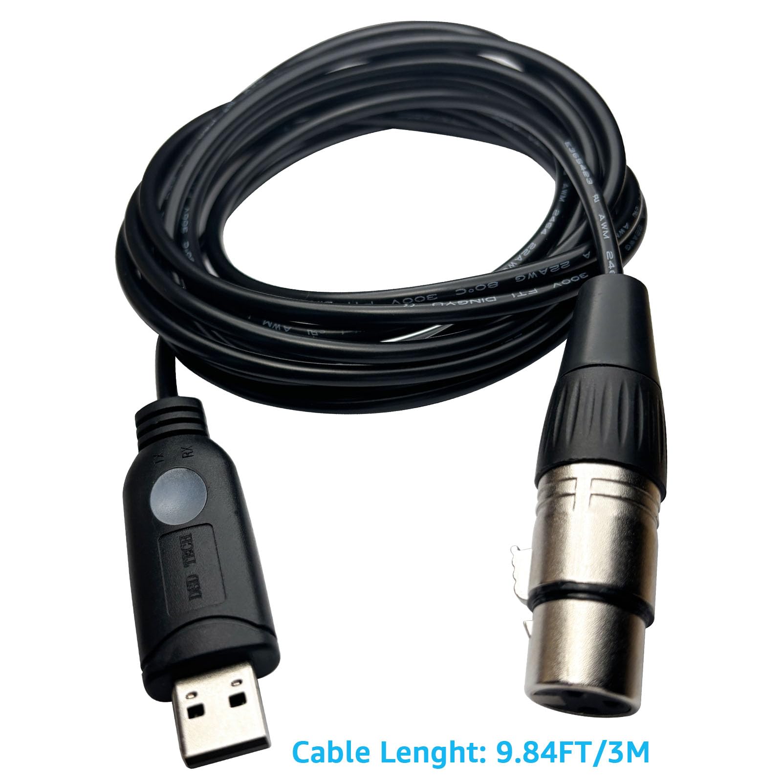DSD TECH SH-RS09B Câble USB vers DMX compatible avec Freestyler, QLC, Dmxcontrol, Lightkey, Lightjams, Soundswitch et Pi Open Lighting (3M/10FT)