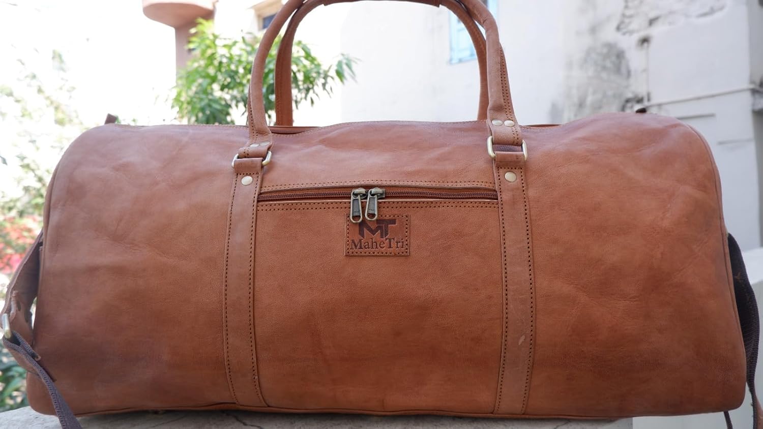 Genuine Leather Weekender Duffel Bag – Handcrafted Travel Overnight Bag for Men and Women, Shoe Compartment, Carry-On Size (24x10x8 in, Brown)
