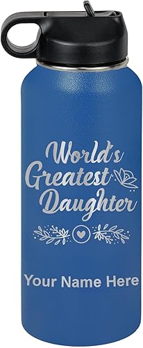 Miniatura 47 de LaserGram Personalized Water Bottle, World's Greatest Daughter, Stainless Steel Double Wall Vacuum Insulated with Flip Top Straw, Custom Engraved