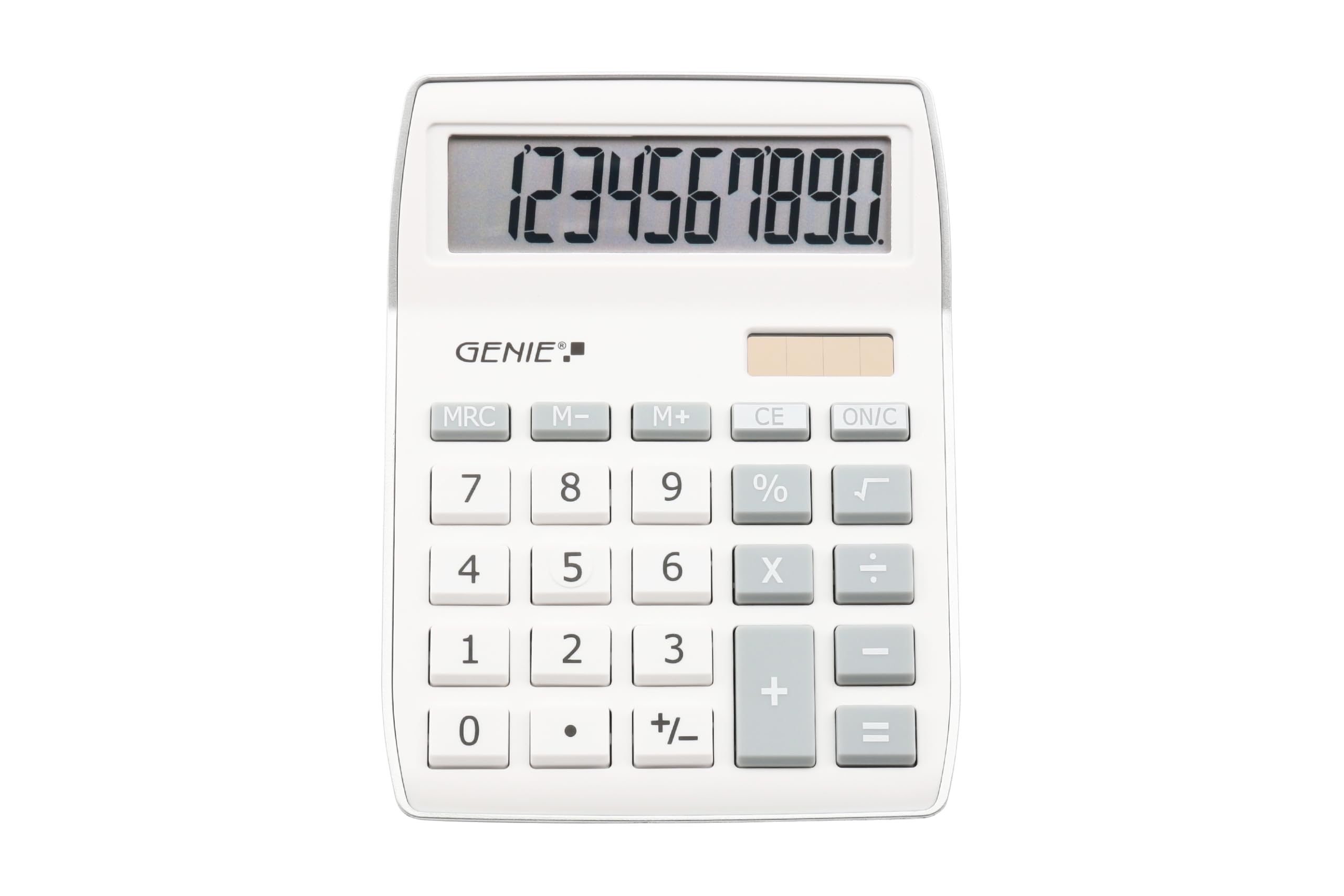 Genie 840 S - Calculadora de con pantalla inclinada de 10 dígitos (panel solar y batería), color plateado
