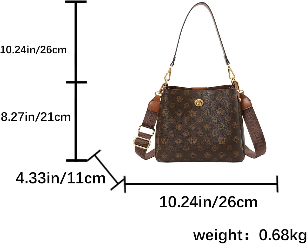 Crossbody Bags for Women, Shoulder Bag with Adjustable Strap,Classic Pattern with Gold Hardware