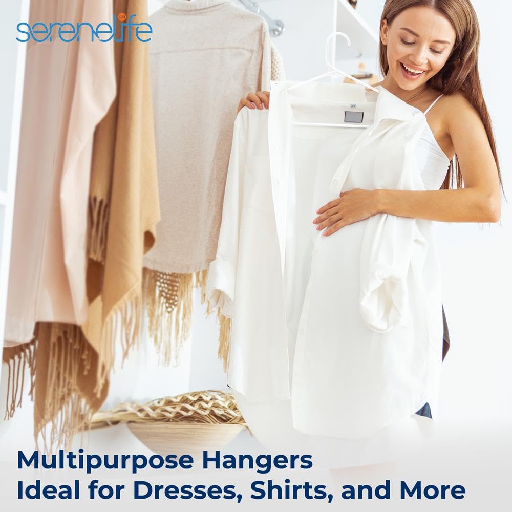 SereneLife Kleiderbügel Platzsparend Weiß, 150 Stück Kleiderbügel Kunststoff Rutschfest, Hangers Clothes Ultradünn & Robust für Röcke, Hosen, Mäntel für Ihre Garderobe, Einkerbungen im Schulterbereich