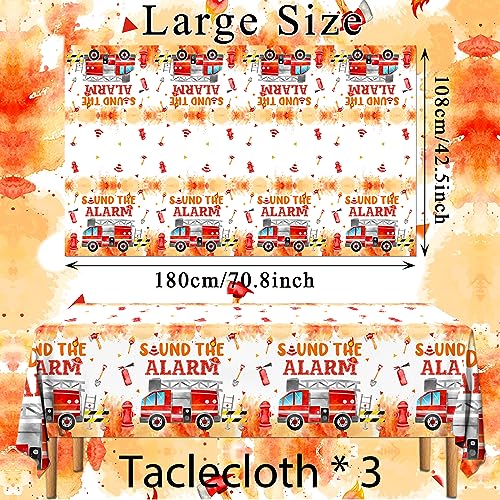 Image of Firetruck Birthday Decorations Tablecloth - Firefighter Party Decorations 3Pcs Fire Truck Table Cloth, Rectangle Plastic Fireman Table Cover for Fire Truck Birthday Decor, 108 x 180 cm