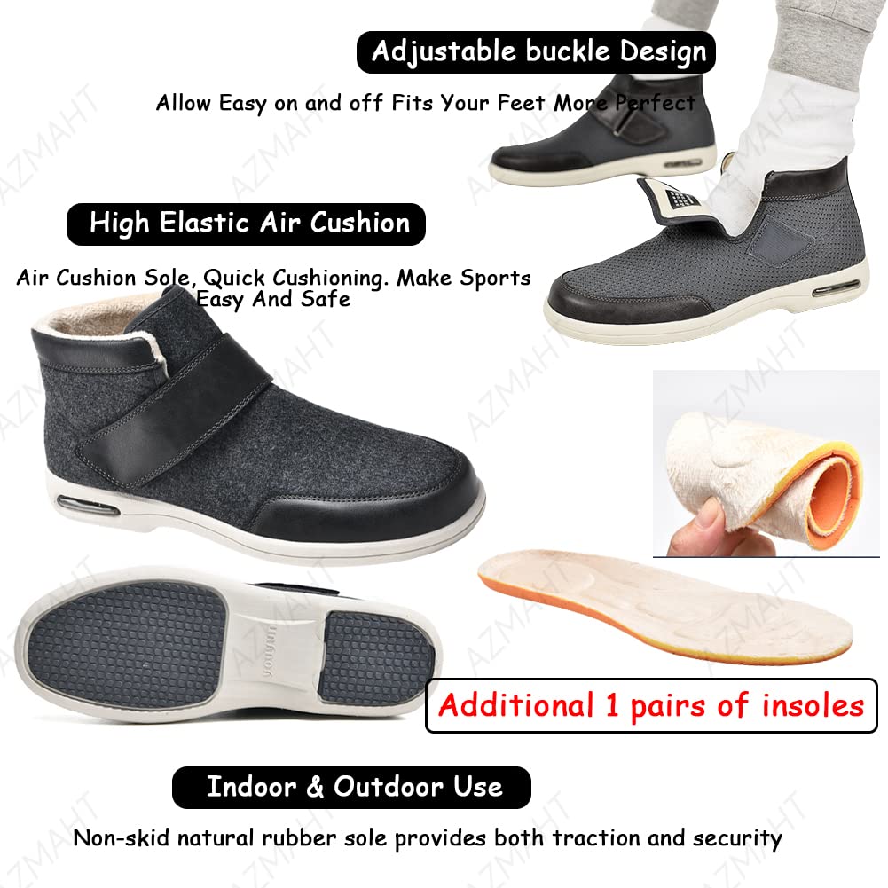 Scarpe Diabetici Uomo Invernali Babbucce Calde Peluche Pelose Foderata Chiuse Pantofola Stivali Casa Scarpe Ortopediche Donna Comode Memory Foam Slippers,Nero,47 EU