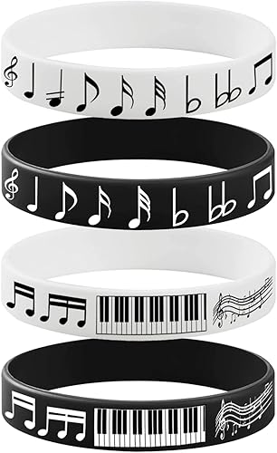 Miniatura 3 de 48 pulseras de goma con notas de piano, pulseras de silicona, suministros de fiesta, notas de piano, decoraciones de fiesta temática de música,