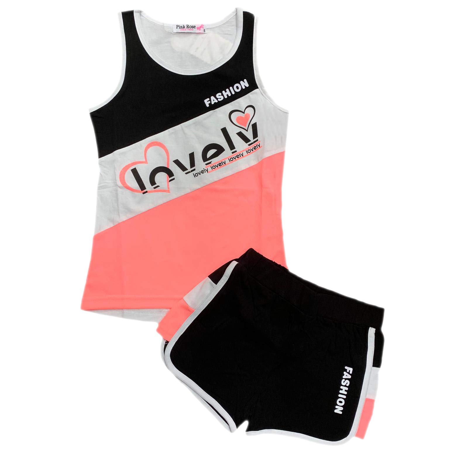 Aelstores Chaleco deportivo para niñas conjunto de camiseta sin mangas y pantalones cortos con estampado de neón para salón de desgaste cultivo camiseta de algodón para niños de 3 a 14 años