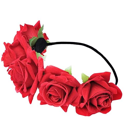 Miniatura 1 de Diadema de rosas con corona de flores, bandas para el cabello, guirnalda floral grande, aro de Navidad para mujeres y niñas, decoración de fiesta,