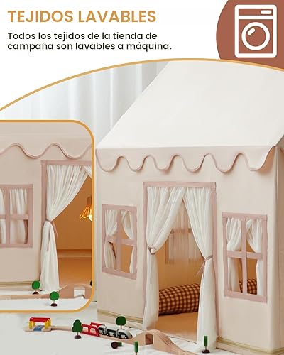Miniatura 7 de Tienda de campaña grande para niños con luces de estrellas, banderas y bolsas de mano, tienda de campaña para niños en interiores y exteriores,