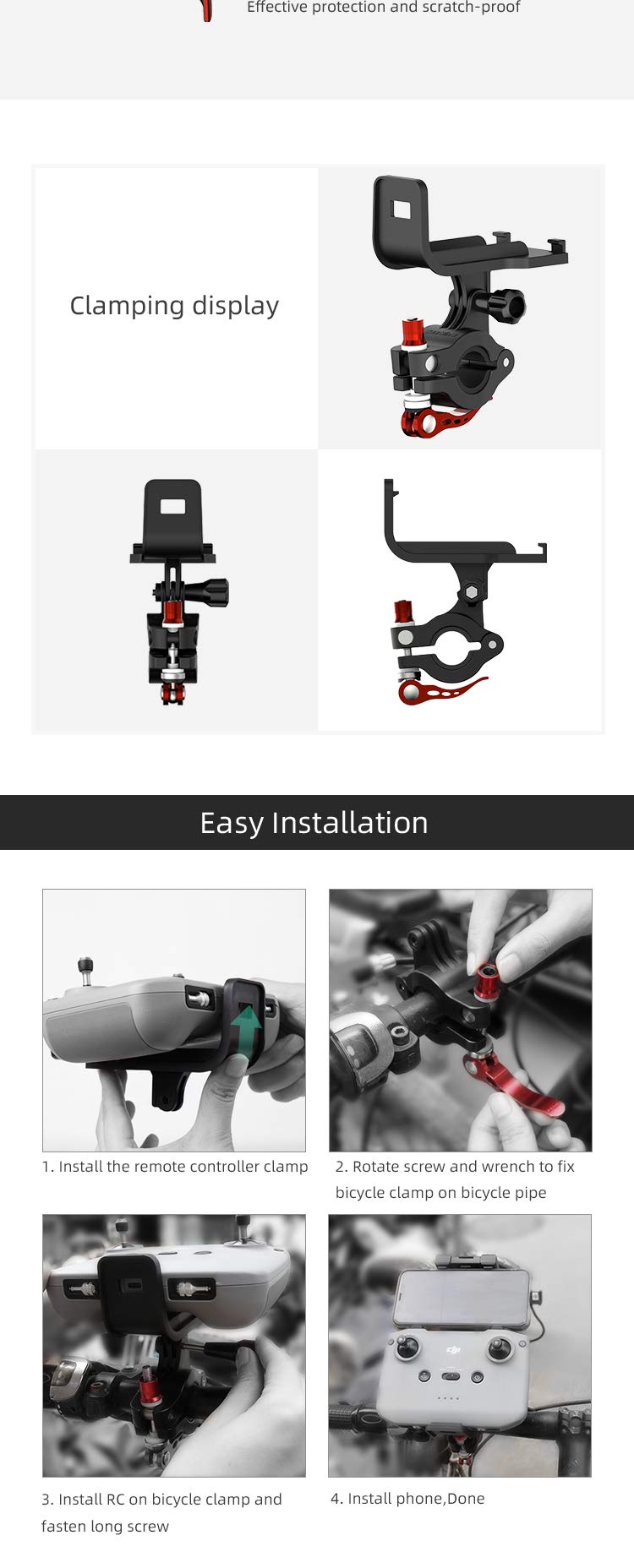 Support de vélo pour RC-N3/N2/N1/N1C, support de télécommande pour DJI Flip/NEO/mini 4K/mavic Mini 2/mini 2 se, support de caméra de sport pour gopro Hero 13 12 11 10 9 8 / DJI Osmo action 5/4/3/2