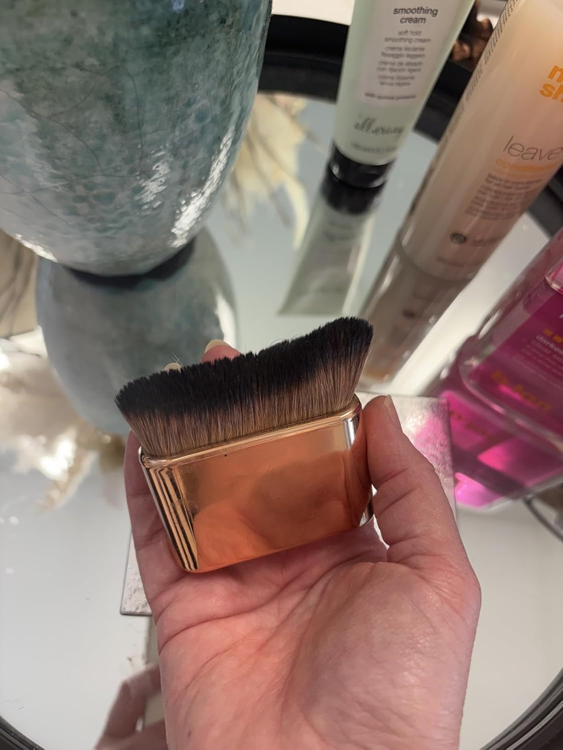 Yoseng Self Tan Brush - Rose Gold Kabuki Brush for Body, Face & Hands - Vegan, Streak-Free Application, Multi-Use for Self Tanner, Sunscreen, Body Lotion