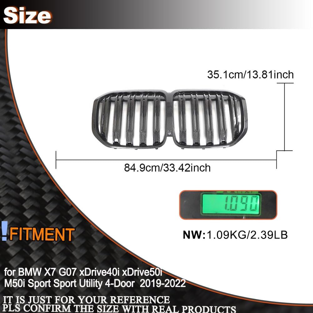 Dry Carbon Fiber Front Hood Grill Cover for BMW X7 G07 xDrive40i xDrive50i M50i Sport Sport Utility 4-Door 2019-2022 Front Bumper Grille Conversion Front Kidney Grille Factory Outlet
