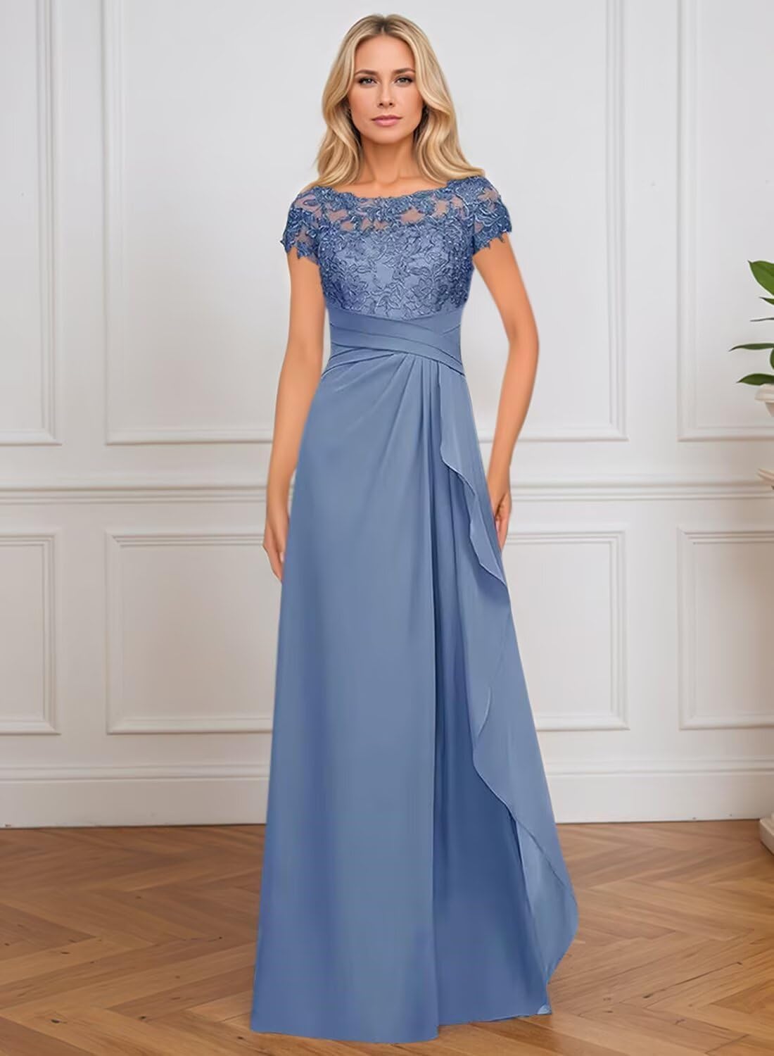 Mother of The Bride Dresses for Women Lace Mother of The Groom Dress Long Formal Wedding Party Gowns with Cap Sleeves - Image 3