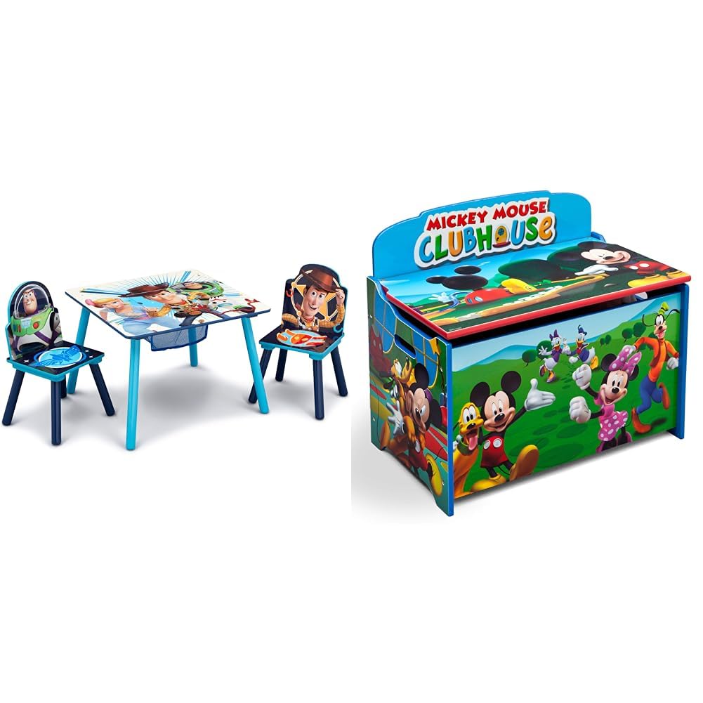 Delta Children Kids Table and Chair Set with Storage (2 Chairs Included) - Ideal for Arts & Crafts, Snack Time & Deluxe Toy Box, Disney Mickey Mouse