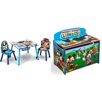 Delta Children Kids Table and Chair Set with Storage 2 Chairs Included - Ideal for Arts & Crafts, Snack Time & Deluxe Toy Box, Disney Mickey Mouse