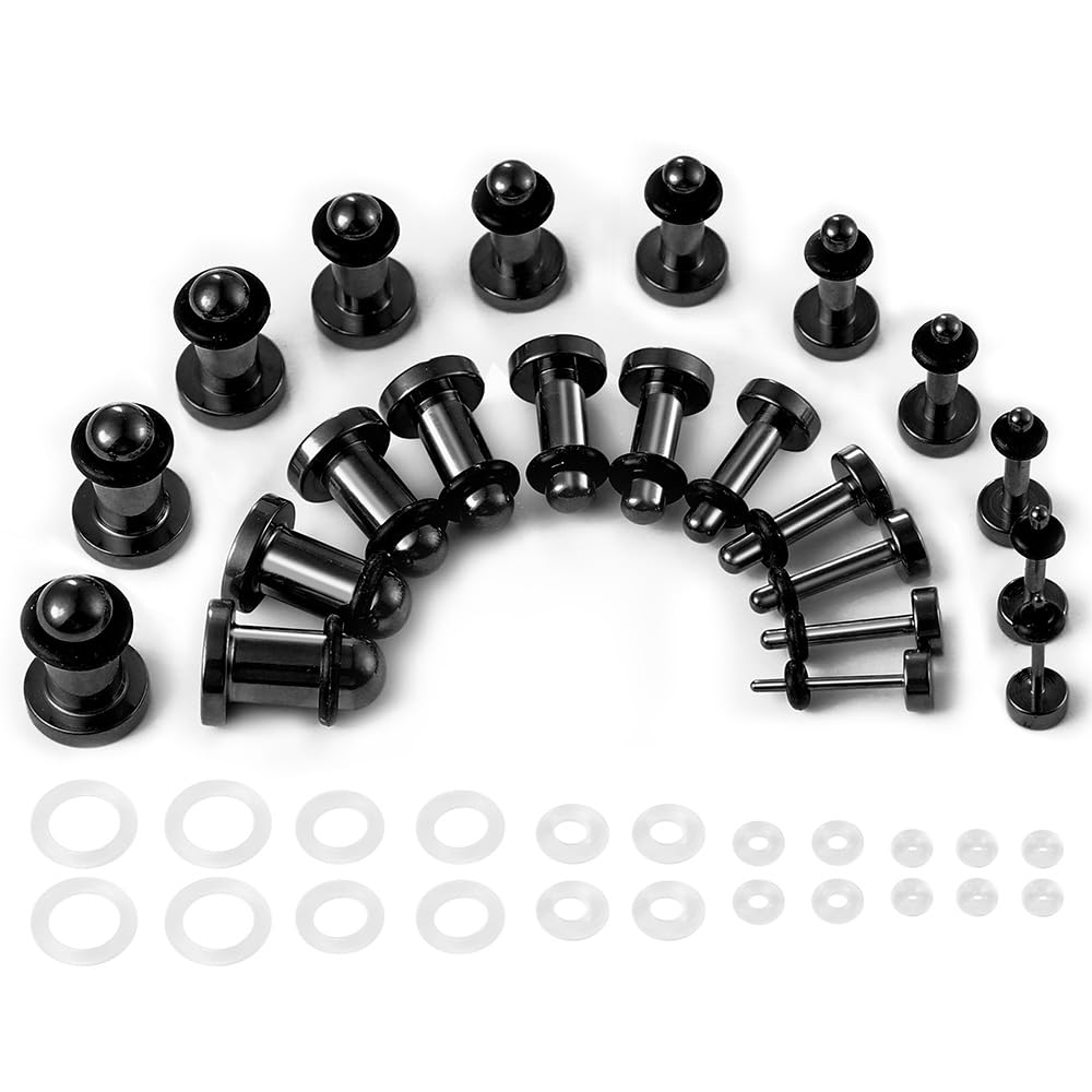 LADEMAYH 18g-00g 0.5mm Increments Stainless Steel Ear Stretching Kit, 11mm-16mm Dead Stretching Ear Plugs with O Rings - Safe & Easy Ear Gauges