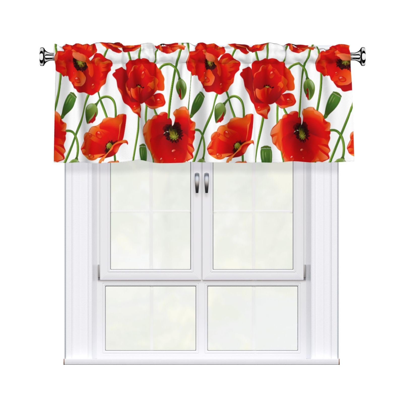 HJFCZH WHJSSF flower Prints 54x18in Curtain Valance - Peach Skin Polyester Kitchen Cover with Light Filtering Floral & 3" Rod Pocket