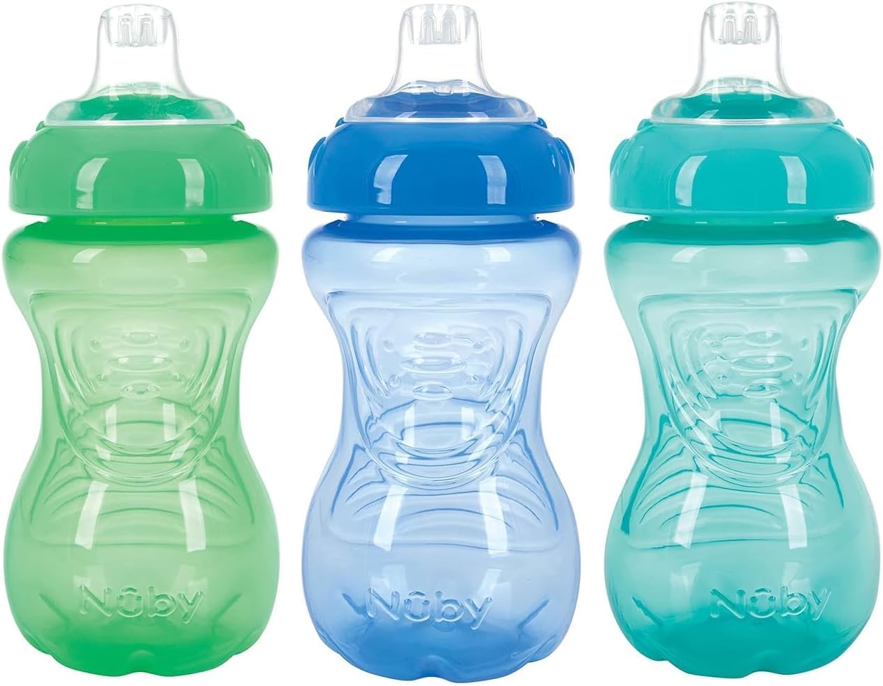 - Nuby Easy Grip Soft Spout Cup | Soft Silicone | BPA Free | 300 ml | Pack of 3 - Boy Edition