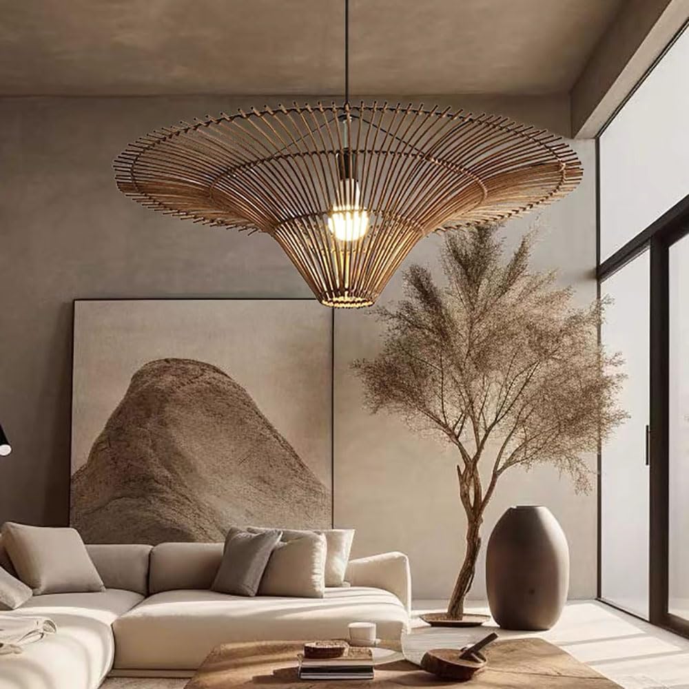 Lampa wisząca LED w stylu boho, 1 światło, duży model z wiklinowym abażurem, wiejski styl boho lampa sufitowa do jadalni, salonu, sypialni, wyspy kucharskiej
