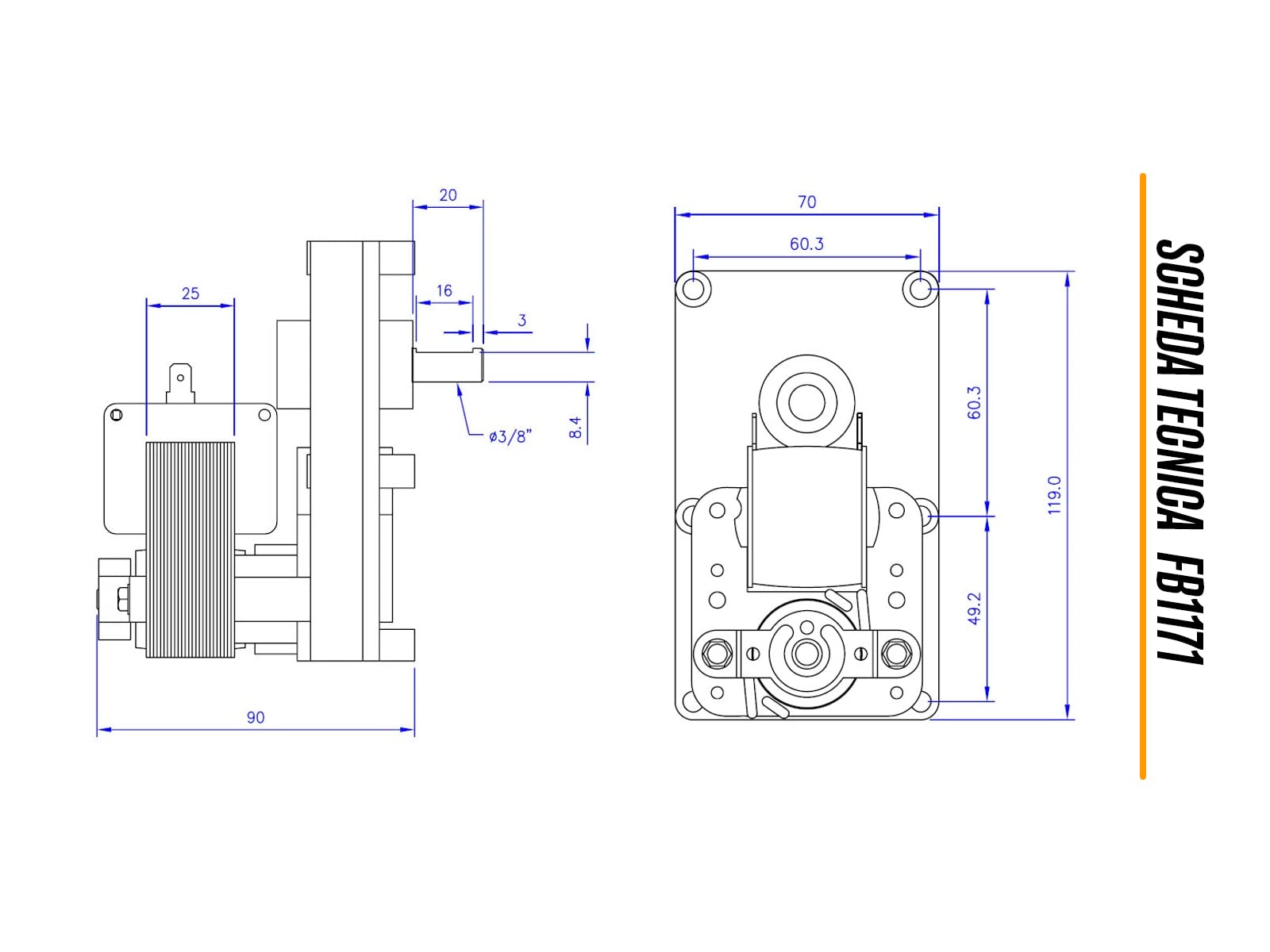ERICAMBI, Motoriduttore FB1171 Mellor Serie T3 per Stufe a Pellet, Velocità 1,5rpm, Pacco Lamellare 25mm, Ø Albero 9,5mm, Senso di Rotazione Oraria, Spianatura Singola, Edilkamin Arce Cadel