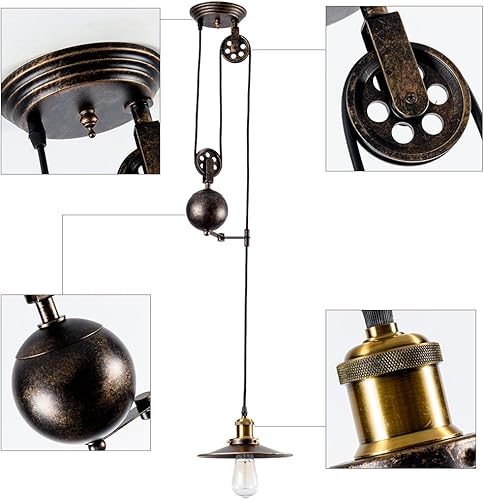 Miniatura 6 de Lámpara colgante industrial, candelabros Edison ajustable, retro, estilo campestre americano, retráctil, lámparas de alambre retráctiles,