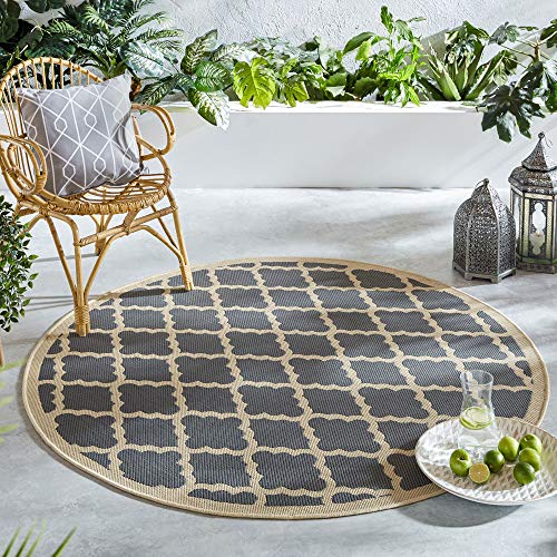 Flair Rugs Florence Alfresco Padua - Alfombra redonda (160 x 160 cm), color beige y antracita Cover