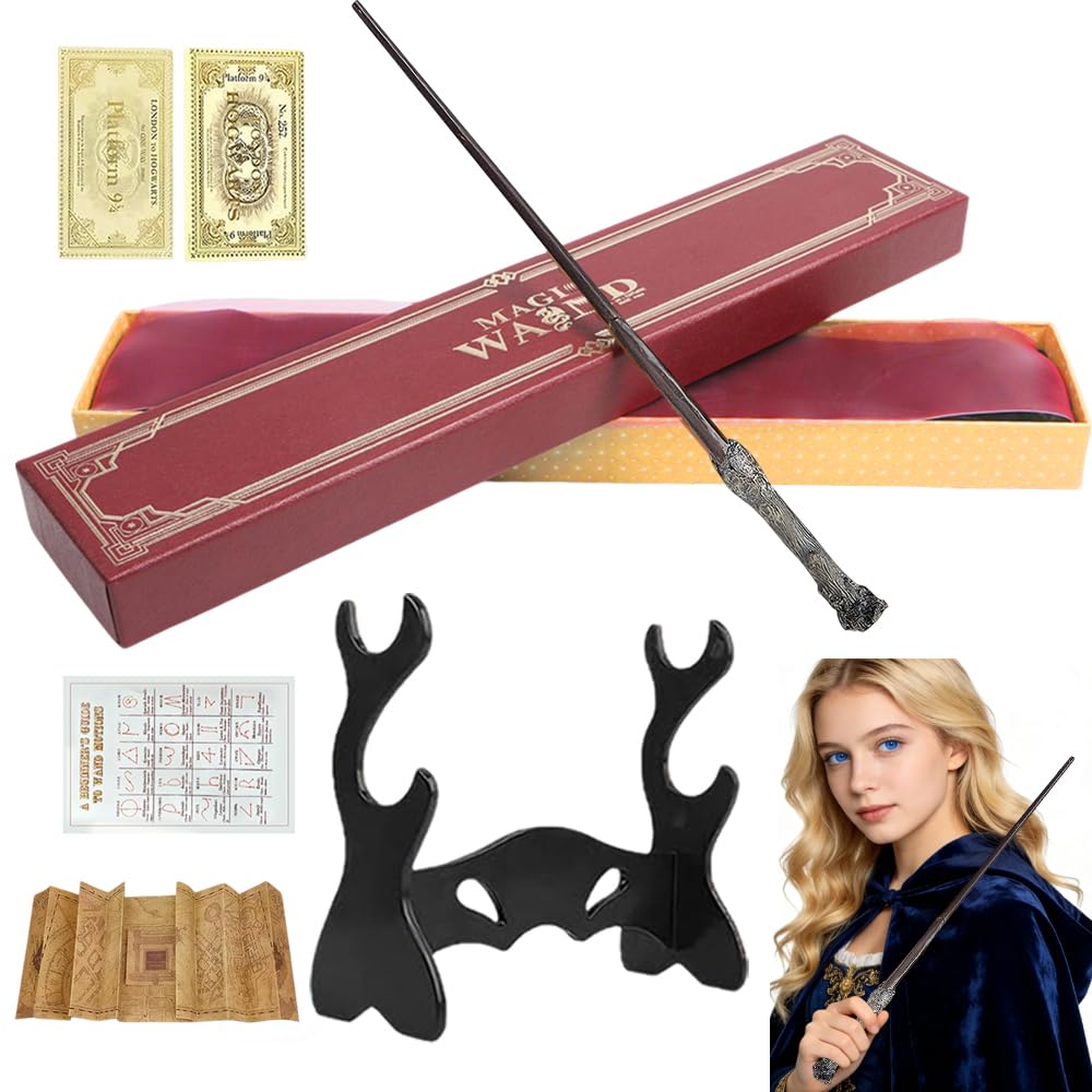 Harry Wand, 35CM Harry Magic Wand, Handcrafted Wizard Wand, Steel Resin Core Wandin in Gift Box with with Spell Chart, Station Ticket, Map and Holder — image 1