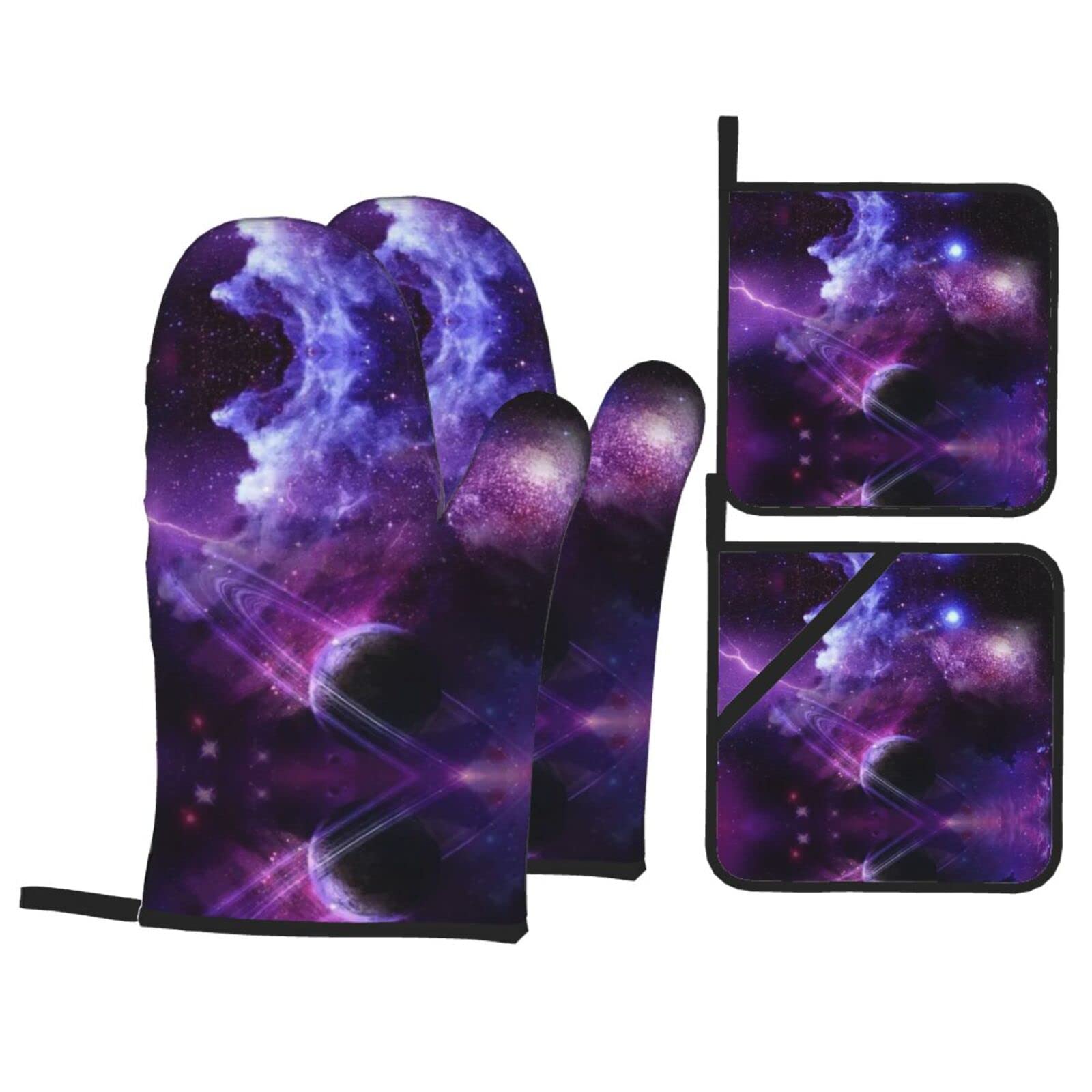 Lot De 2 Maniques De Cuisine Résistantes à La Chaleur – Motif Planète Galaxy, Doublure Coton Antidérapant