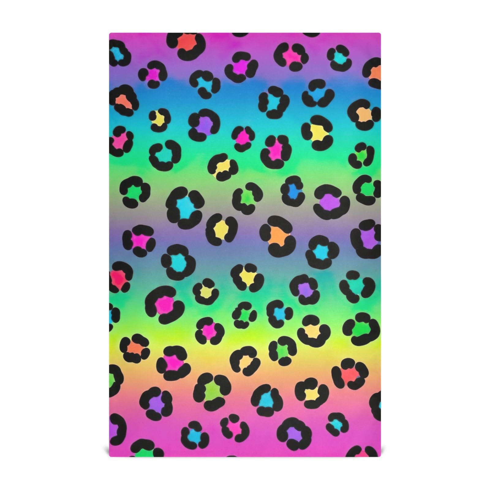 Torchons de cuisine motif léopard à pois arc-en-ciel - Grand essuie-main déco 71x45cm