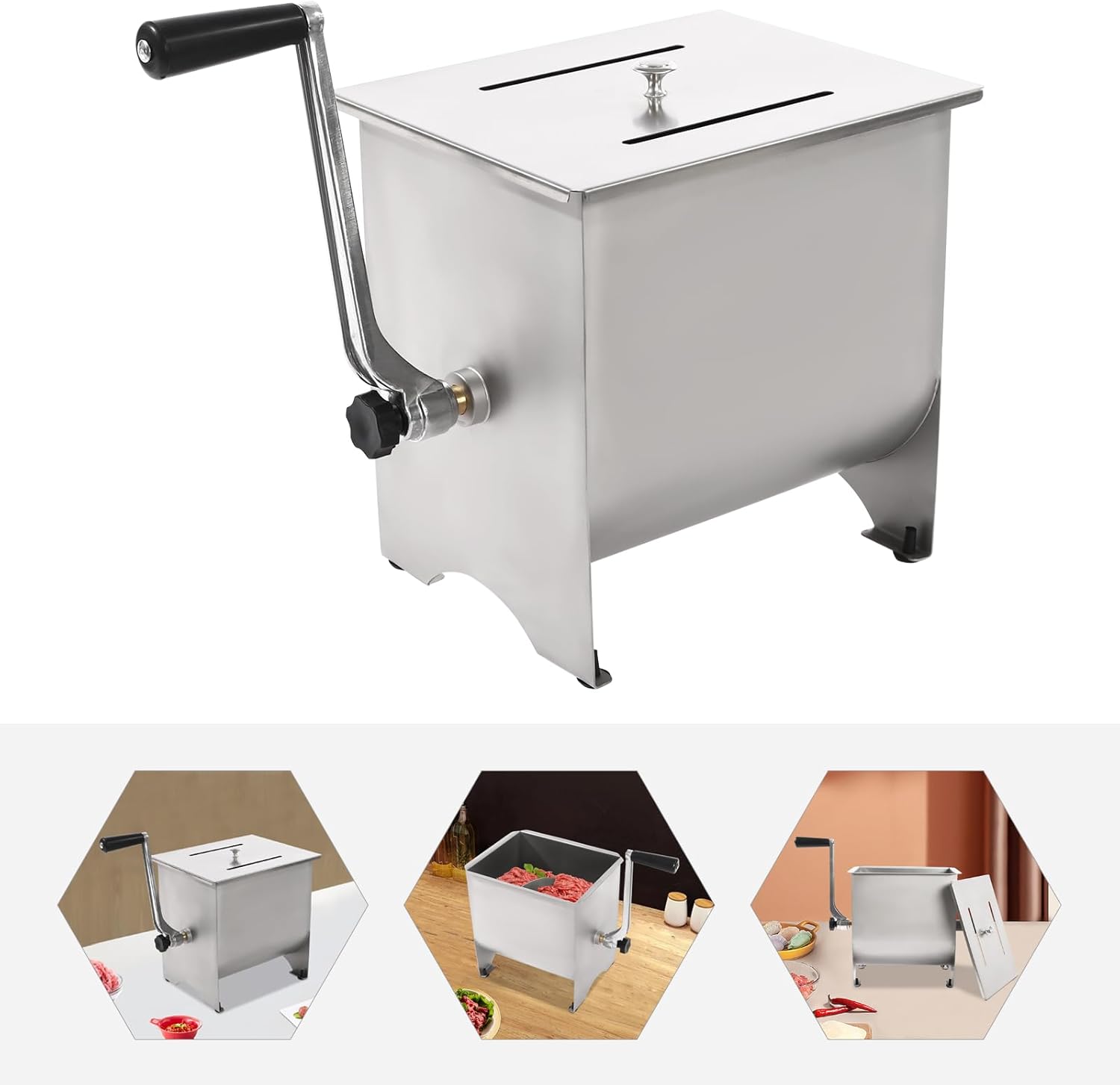 20LB Stainless Steel Meat Mixer, Home Kitchen Meat Grinder with Stainless Steel Lid, for Making Fillings and Processing Food, Easy to Clean