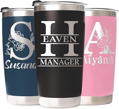Vaso personalizado grabado con nombre, vaso de viaje de acero inoxidable de 20 onzas, taza de café de viaje personalizada con tapas, regalos de