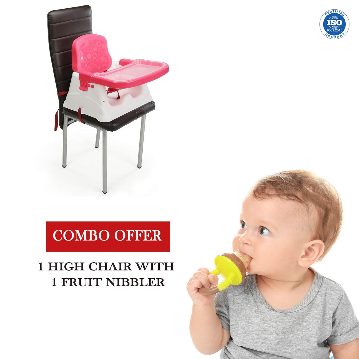 Safe-O-Kid® Velin 4 in 1 Convertible Feeding Chair, With1 Year Warranty, Baby Booster Seat for Baby with 3 Points Safety, Adjustable Tray for 6 to 36 Months Weight Up to 15 Kgs-Pink