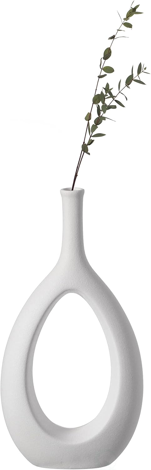 Uniquewise Contemporary White Ceramic Unique Shaped Flower Table Vase Centerpiece, Set of 2, (QI004363.2.WT)