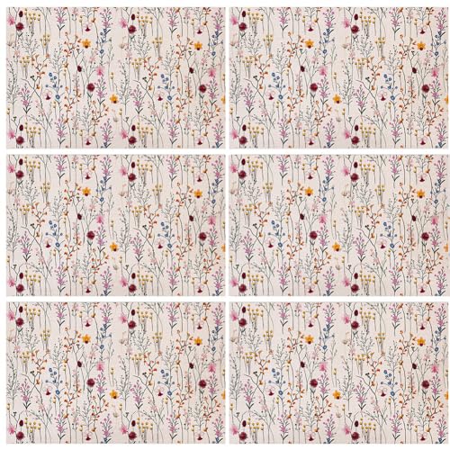 Watercolor Wild Flowers Placemats Set of 6, 12x18 Inch Seasonal Spring Summer Colorful Floral Table Mats for Home Party Kitchen Dining Decoration