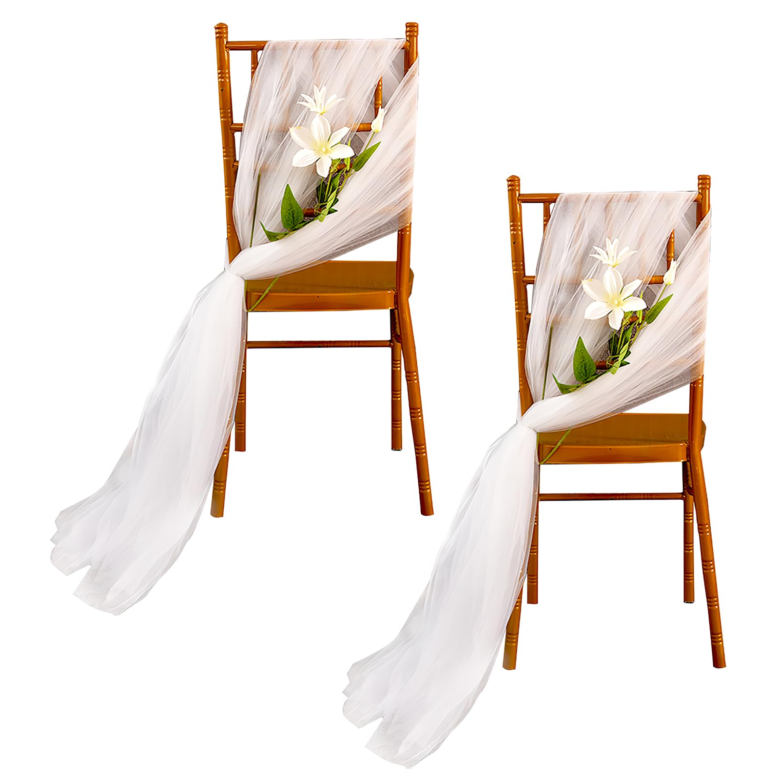 VOSSOT 2 fundas para sillas de boda, lazos de organza para silla, cinta de tul, decoración para sillas de boda, fiestas, 100 cm x 150 cm