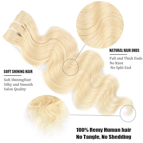 Miniatura 4 de Extensiones de cabello humano rubio ondulado con clip, de 28 pulgadas, sin costuras, extensiones de cabello humano real grueso, rubio decolorado,