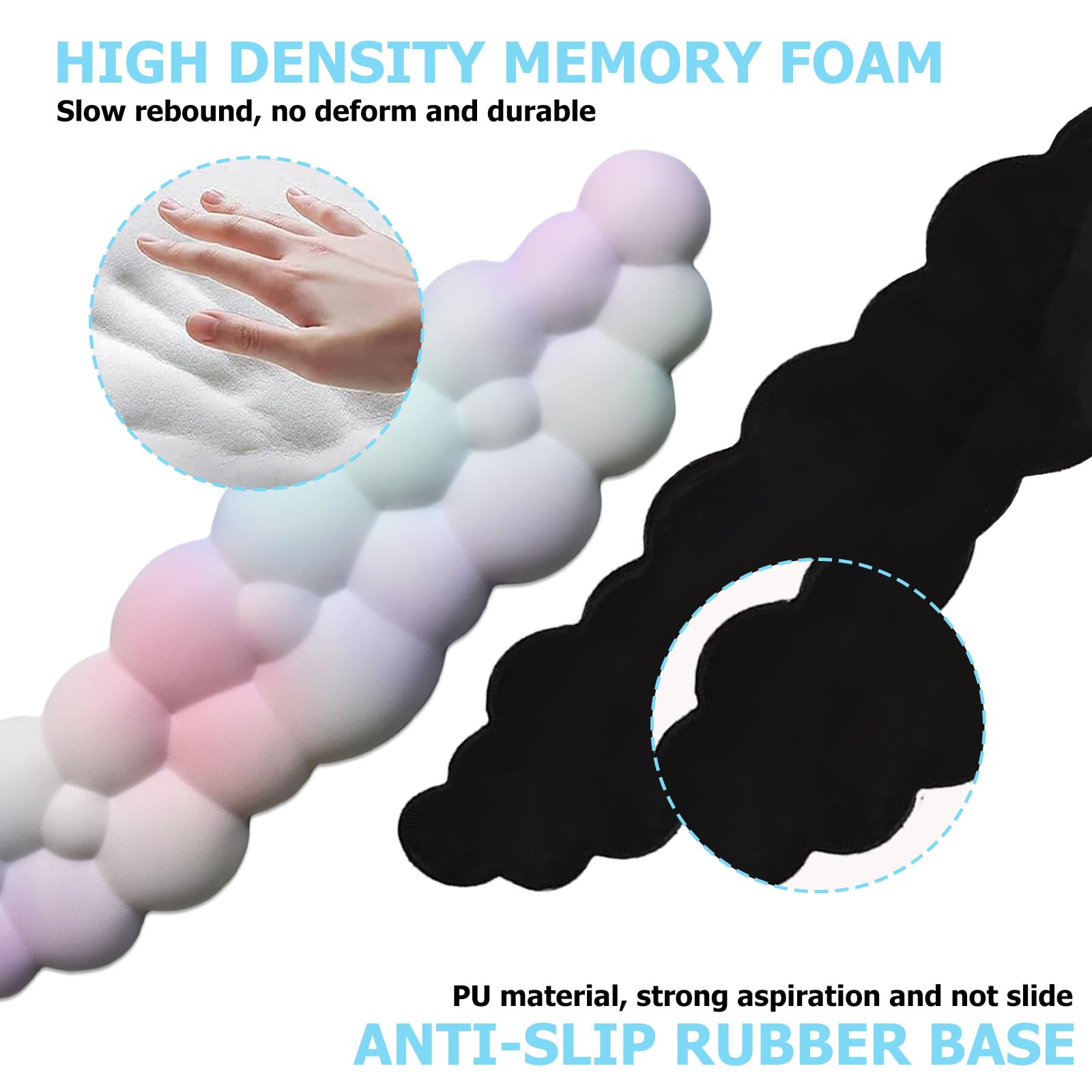 Teclado con reposamuñecas de piel sintética, soporte de muñeca de espuma viscoelástica para teclado de computadora, almohadilla ergonómica y bonita almohadilla de mouse para juegos, oficina